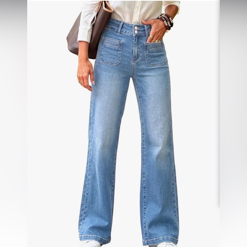 SIDEFEEL High Waisted WIDE LEG Tummy Control Denim Jeans Sz 12 29”-32” waist